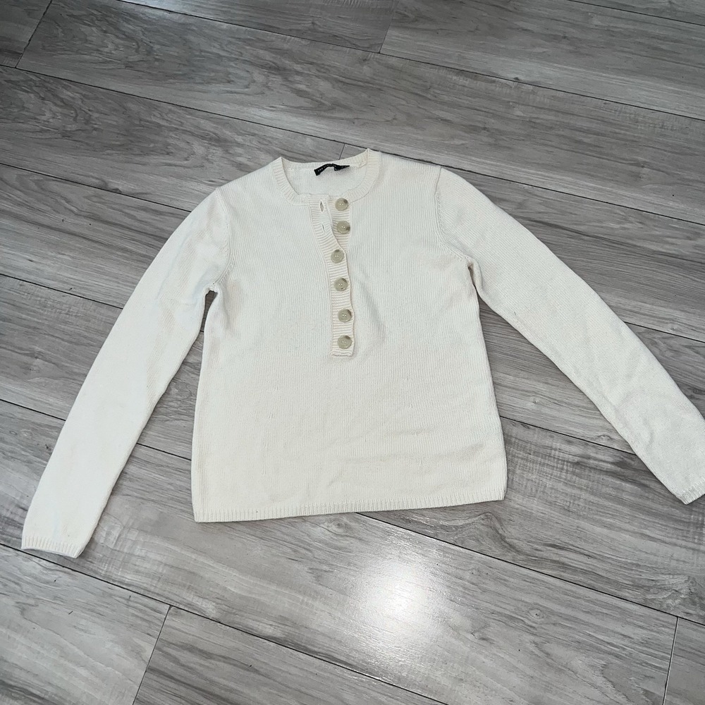 The Limited Women's Medium Ivory Wool Blend Henley Knit Sweater Button Front